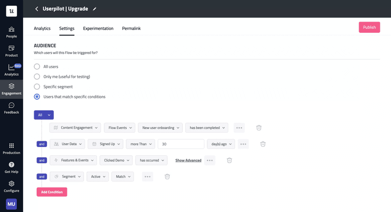 Setting up trigger messages using Userpilot