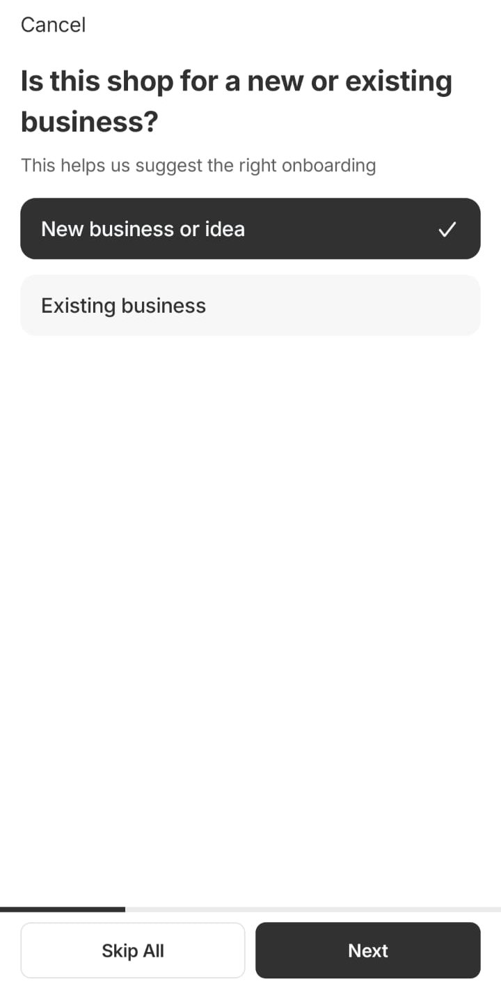 Shopify mobile app onboarding