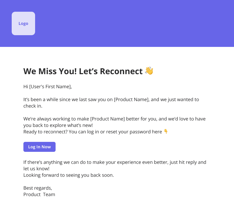 Simple re-engagement email Userpilot