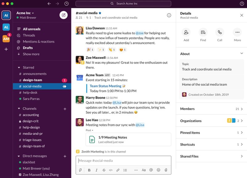 A screenshot of the SaaS product Slack and an example of their product