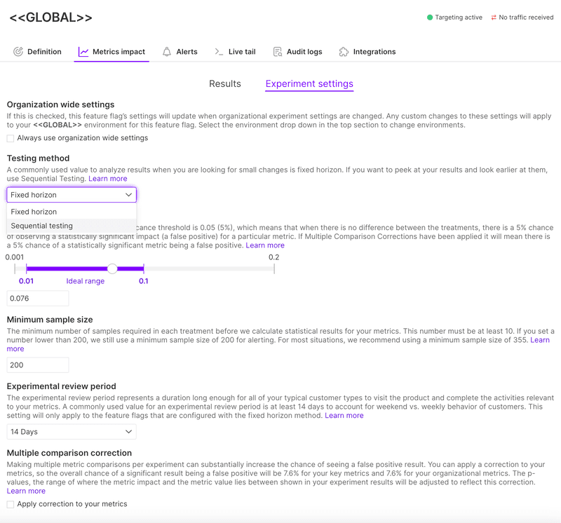 Split sequential testing