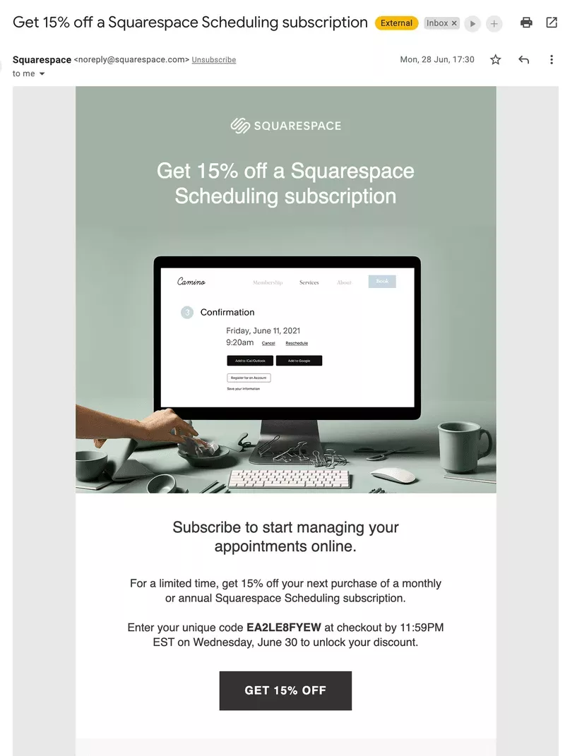 Future sales email: Squarespace