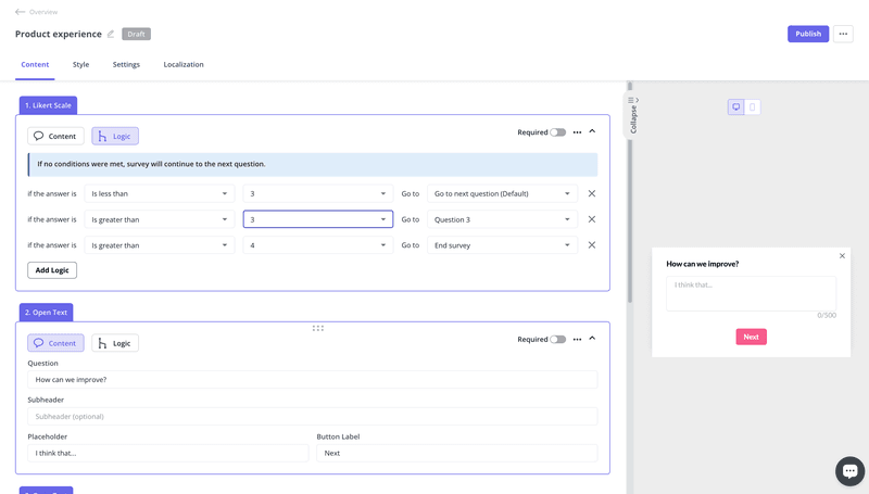 Userpilot survey targeting