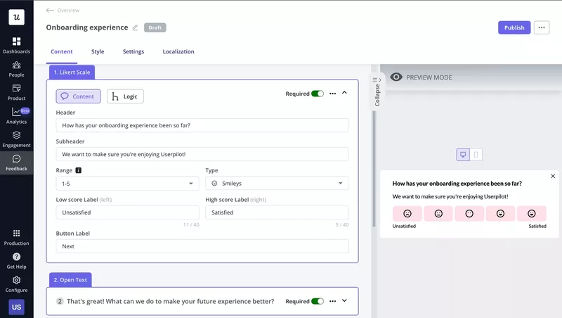 Customer onboarding process: collect customer feedback