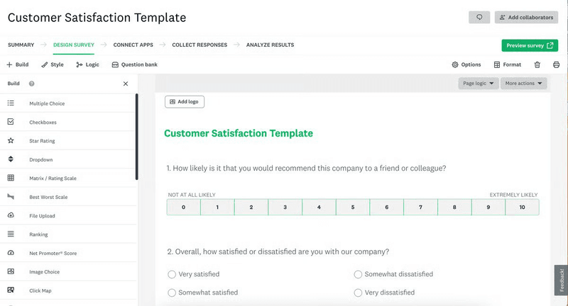 Building a survey to track customer satisfaction scores.