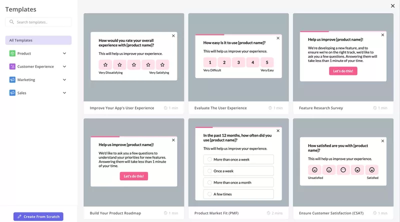 Survey template library in Userpilot