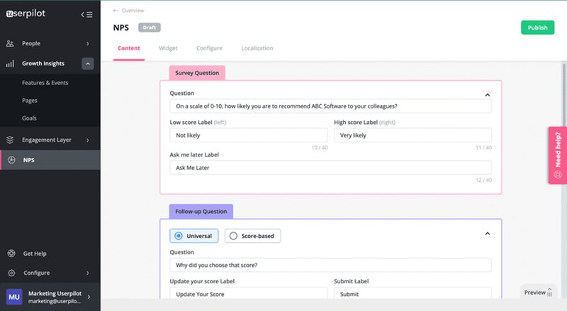 Screenshot of Userpilot UI - survey