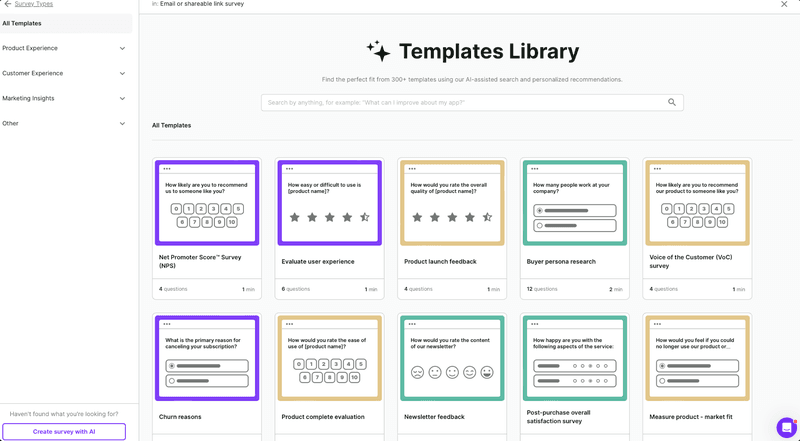 Survicate's template library