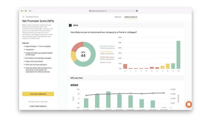 Survicate dashboard via Survicate