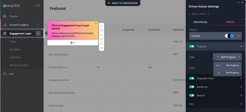 Screenshot of tooltips in Userpilot