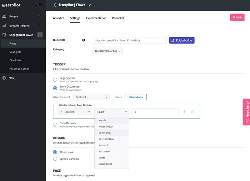 Screenshot of Userpilot event flows