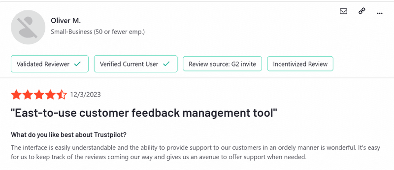 Customer review on G2.