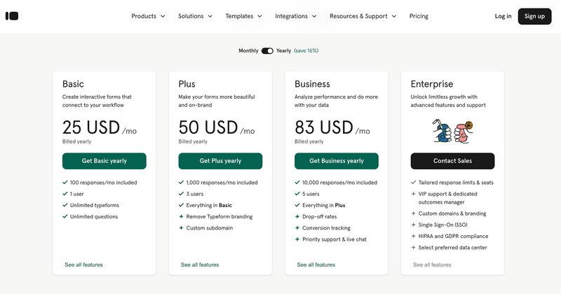 Typeform pricing