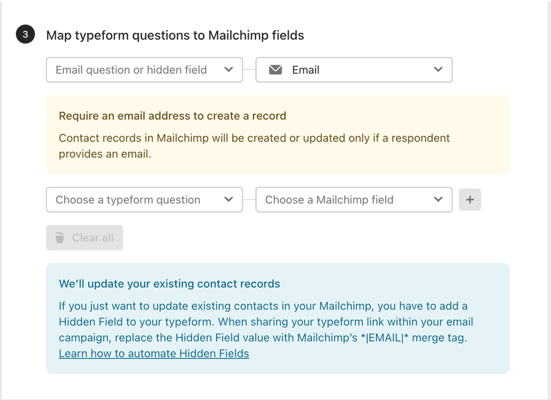 Question fields in Mailchimp (Typeform integration) as user engagement tools