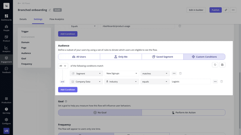 Userpilot's audience segmentation view for product onboarding