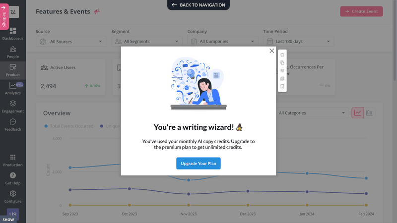 Marketing Growth Strategy: An upsell modal created in Userpilot