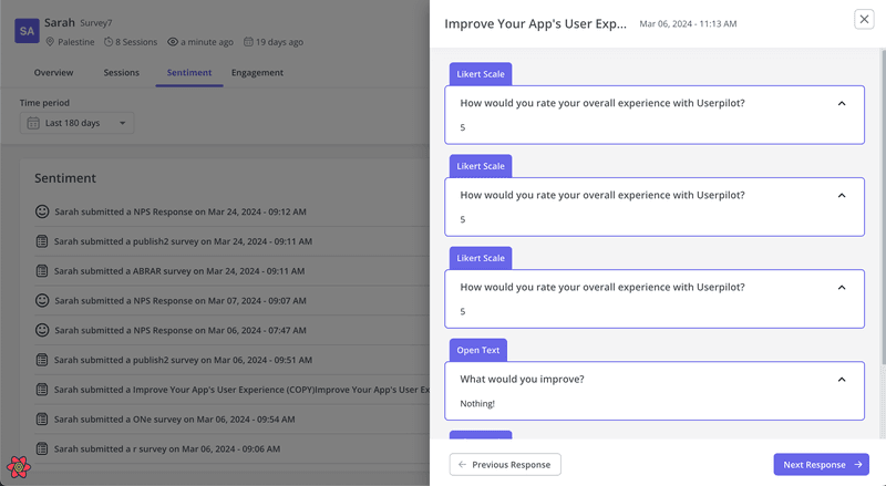 Analyze sentiment data on the individual level with Userpilot.