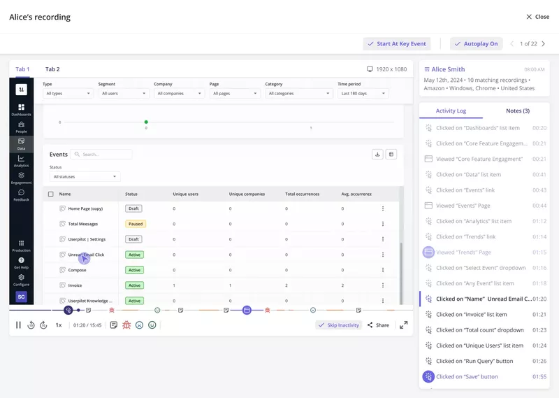 Userpilot session recording controls