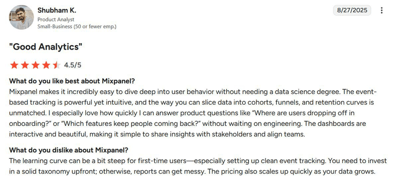 User review: Mixpanel.