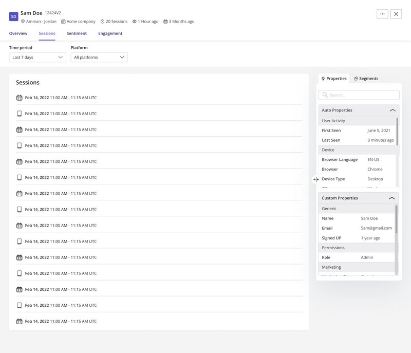 user session data in userpilot
