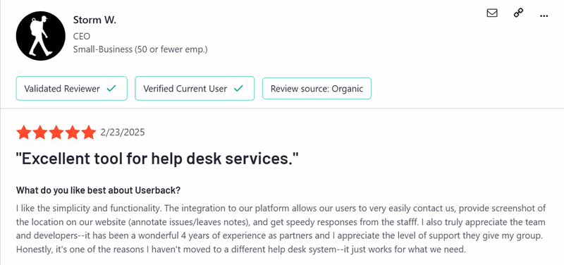Userback review.