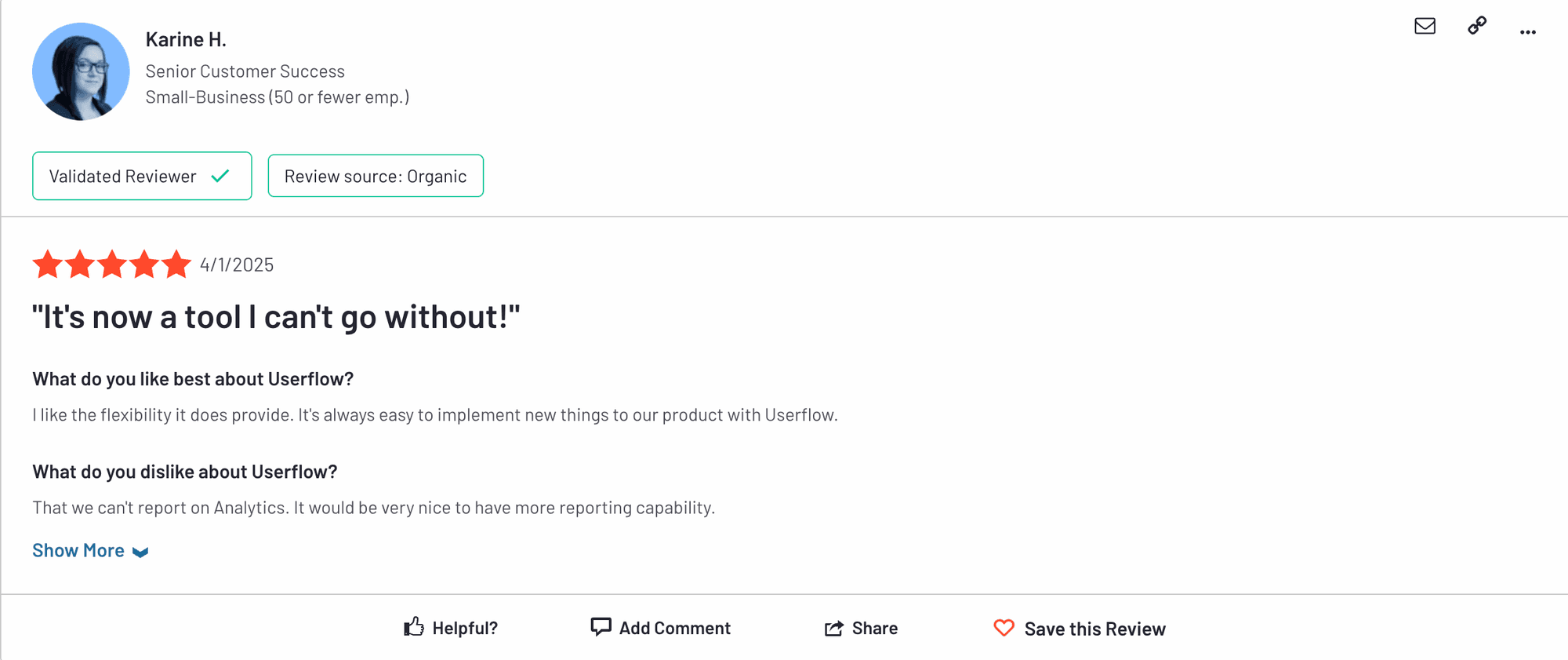 User review for Userflow.