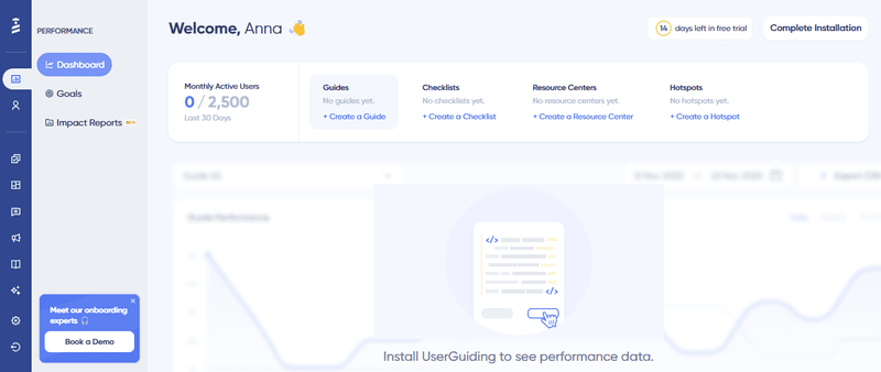 UserGuiding user adoption software dashboard