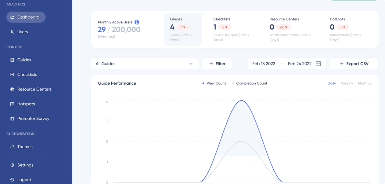 Animation of UserGuiding interface