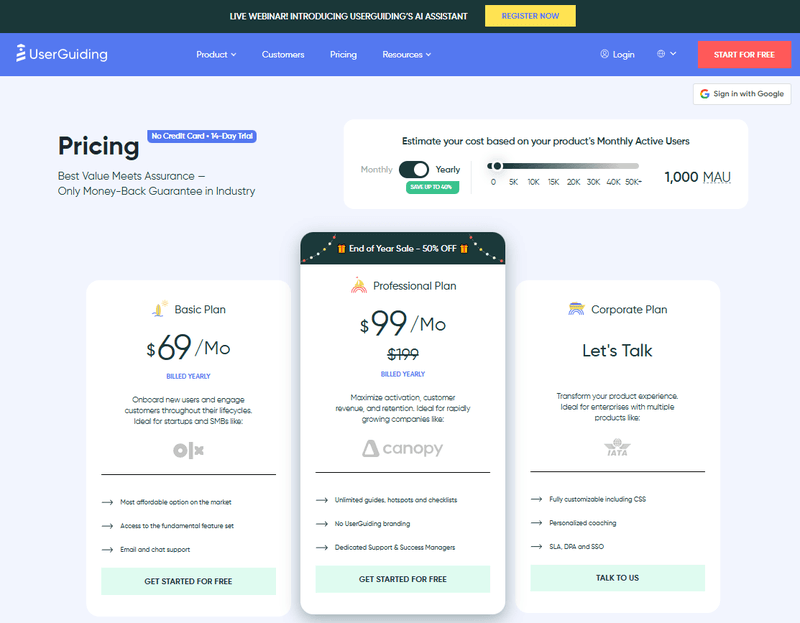 Userpilot Alternatives: UserGuiding pricing