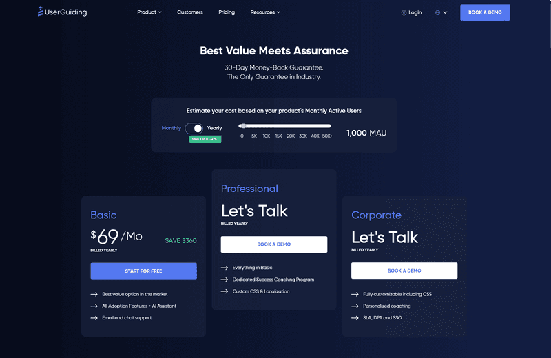 Pricing plans for UserGuiding.