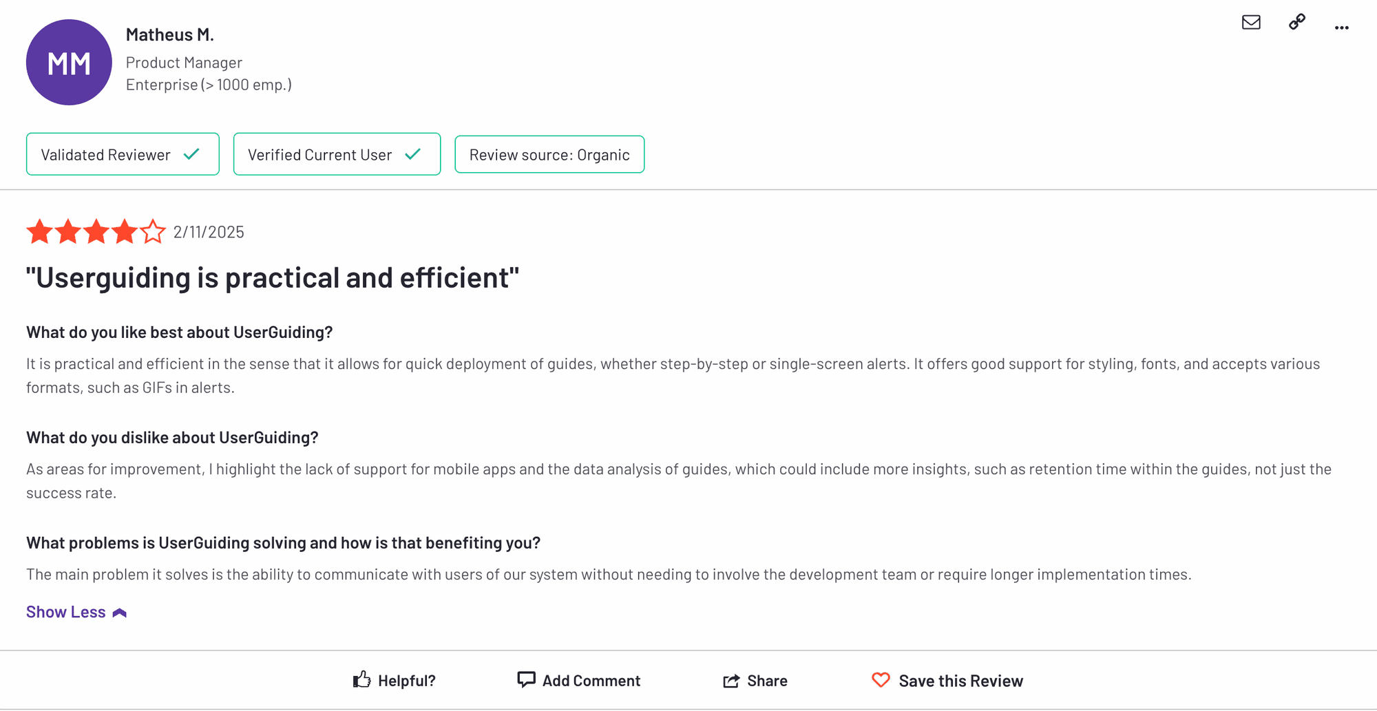 User review for Userguiding.