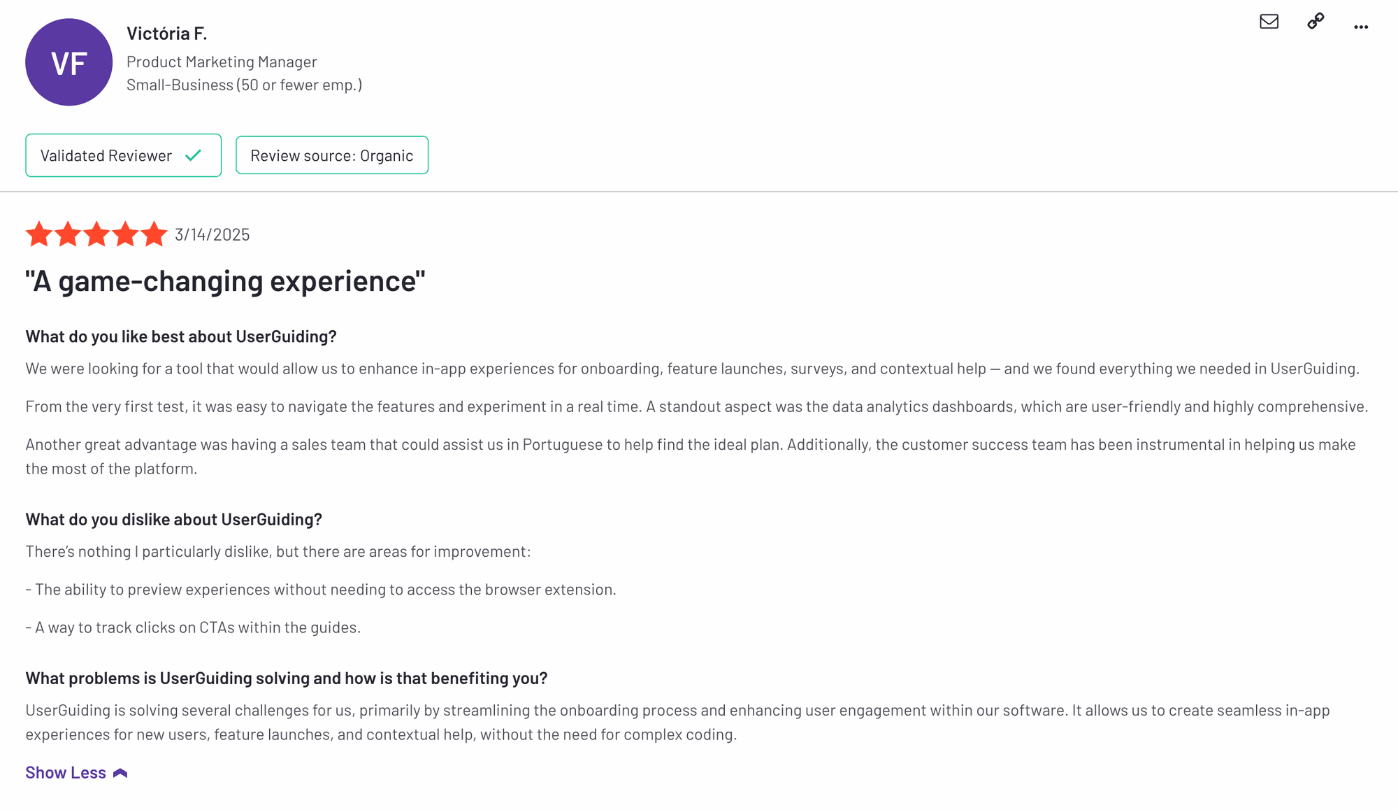 User review for Userguiding.