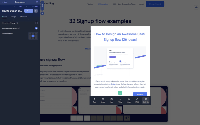 Edit signup flows on Userguiding
