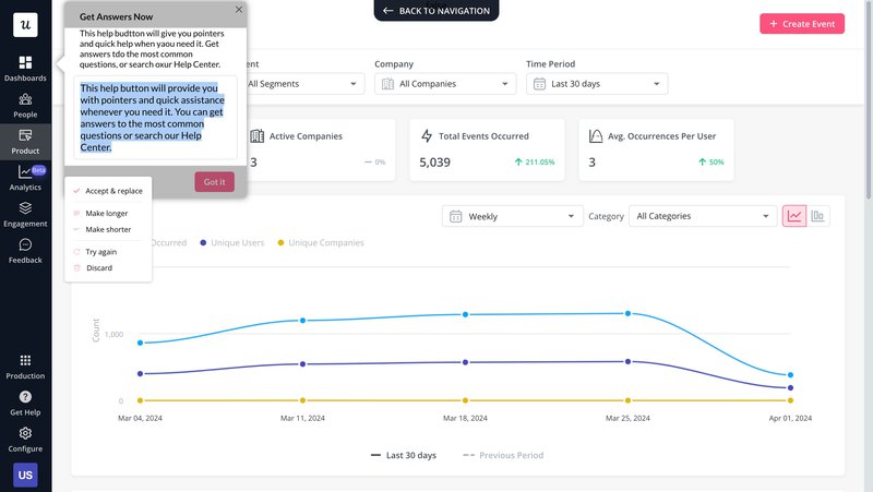 Userpilot AI writing assistant