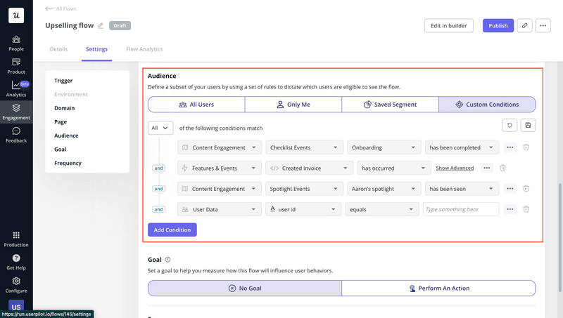 Userpilot audience settings for retention management