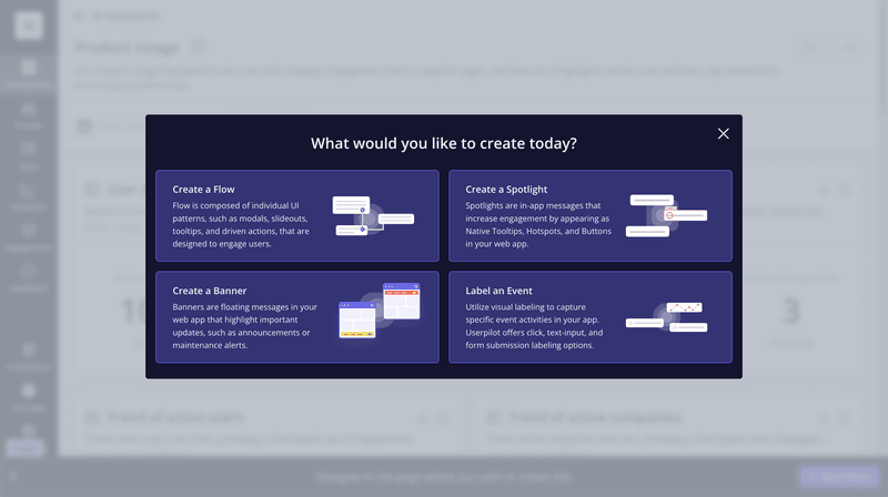 Userpilot create a flow modal