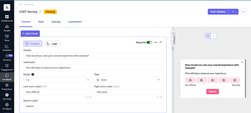 userpilot survey creation - user analytics tools