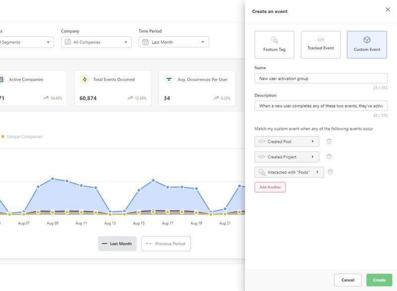 Set custom events that power your surveys in Userpilot.