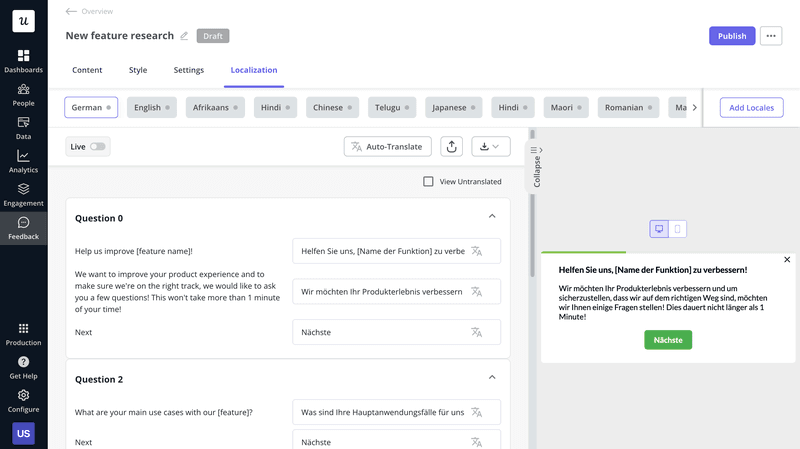 Userpilot’s survey localization
