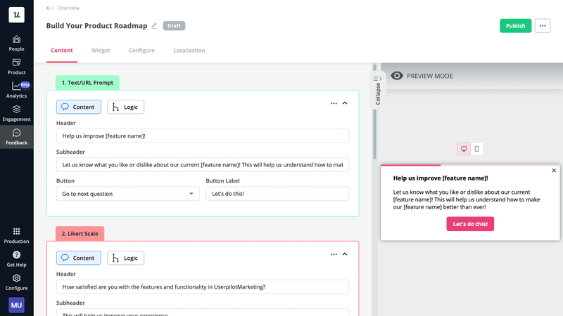 Userpilot feature feedback survey