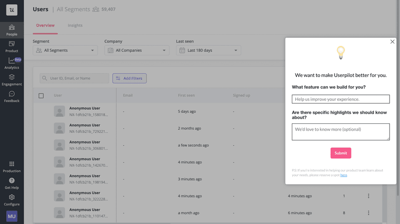 Userpilot feature request survey