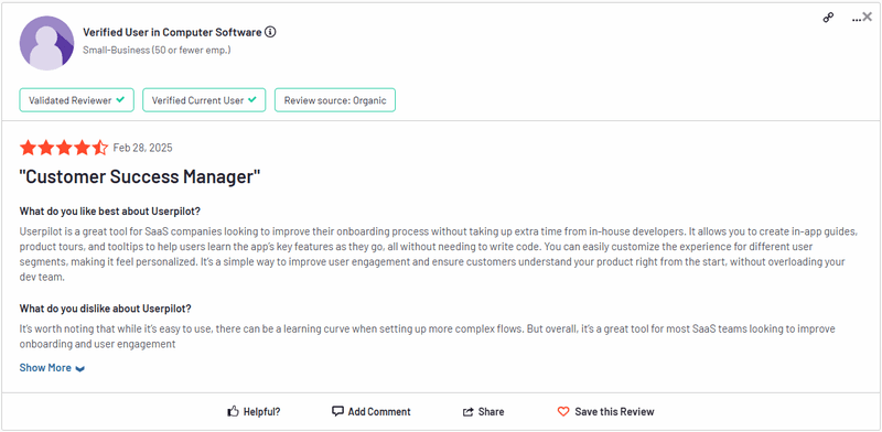 G2 reviews of userpilot