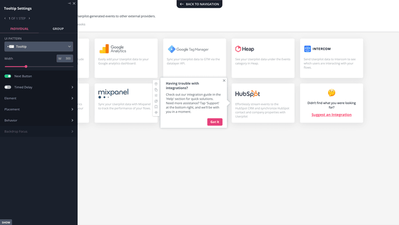 Userpilot in-app communication UI