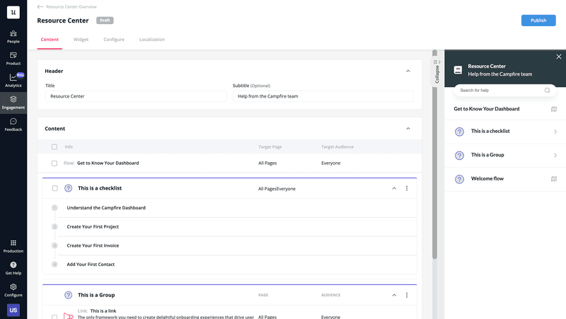 Userpilot in-app resource center dashboard