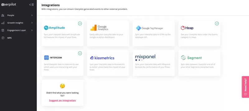 Screenshot of Userpilot integrations