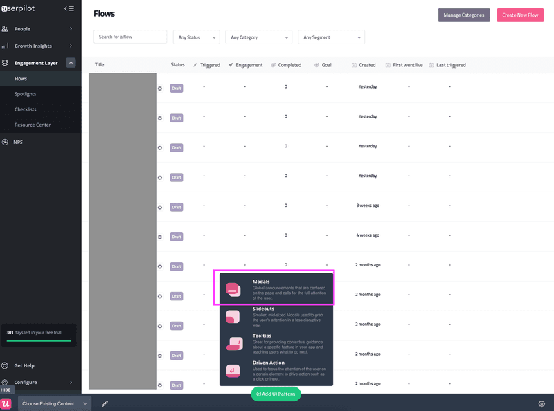 Visual of Userpilot UI patterns