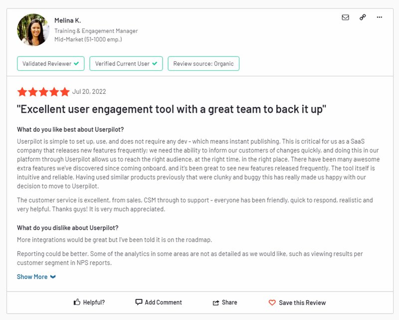 Screenshot of Userpilot review