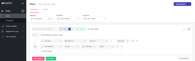 Userpilot segmentation dashboard