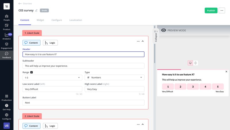 Userpilot survey creation dashboard