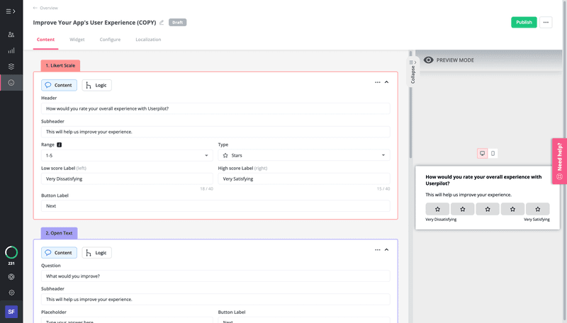 In-app survey builder